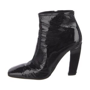 Prada Authentic Solid Black Patent Leather High Heel Ankle Boots Booties 5